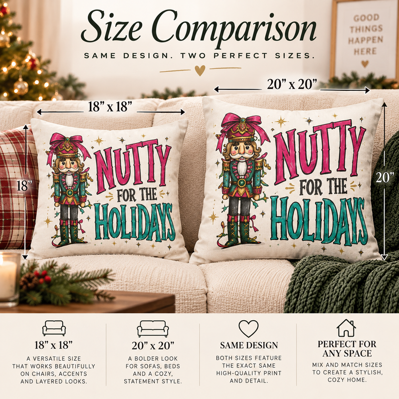 Nutty for the Holidays Nutcracker pillow by Kraft Paper Scissors, holiday-themed decorative pillow with festive nutcracker design.