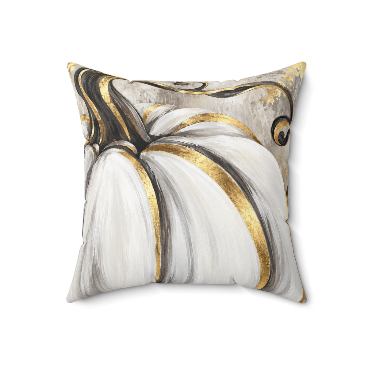 White gold pumpkin decorative pillow for fall, Kraft Paper Scissors home decor, 18x18 inch pumpkin-themed accent for seasonal decor.