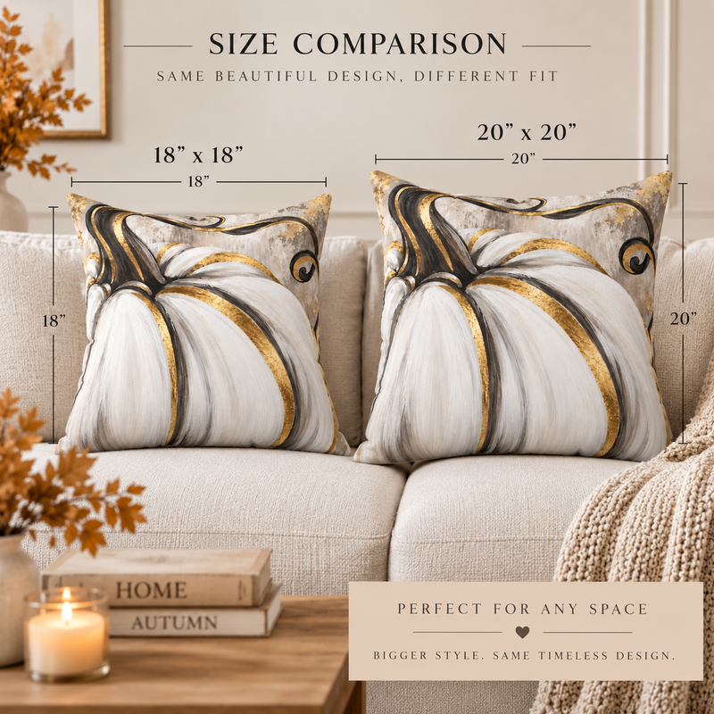 White gold pumpkin decorative pillow by Kraft Paper Scissors, fall-themed home decor pillow with pumpkin design.