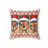 Winking reindeer trio spun polyester pillow for Christmas holiday decor, featuring festive deer design on a cozy home decor pillow.