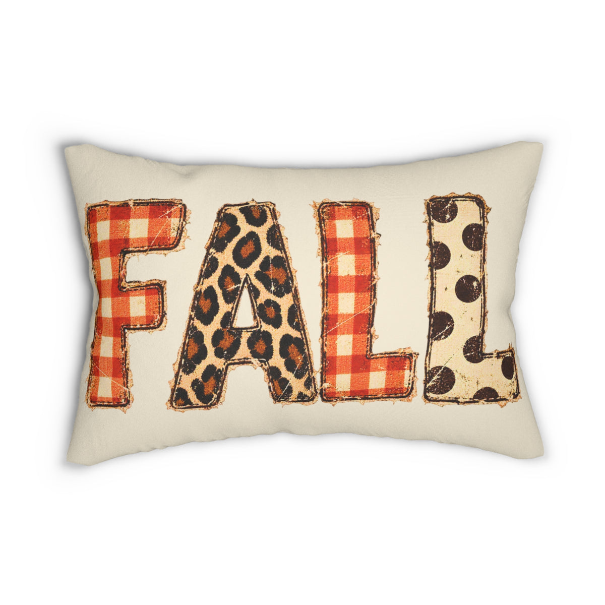 Fall lumbar pillow from BlackbirdOak featuring rustic plaid and leopard print accents, perfect for cozy home decor.