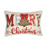 Merry Christmas leopard tree lumbar pillow by Kraft Paper Scissors, festive home decor with holiday-themed leopard print design.