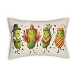 Thanksgiving Pickle Friends lumbar pillow with fall turkey and pilgrim design, Kraft Paper Scissors home decor for holiday comfort.