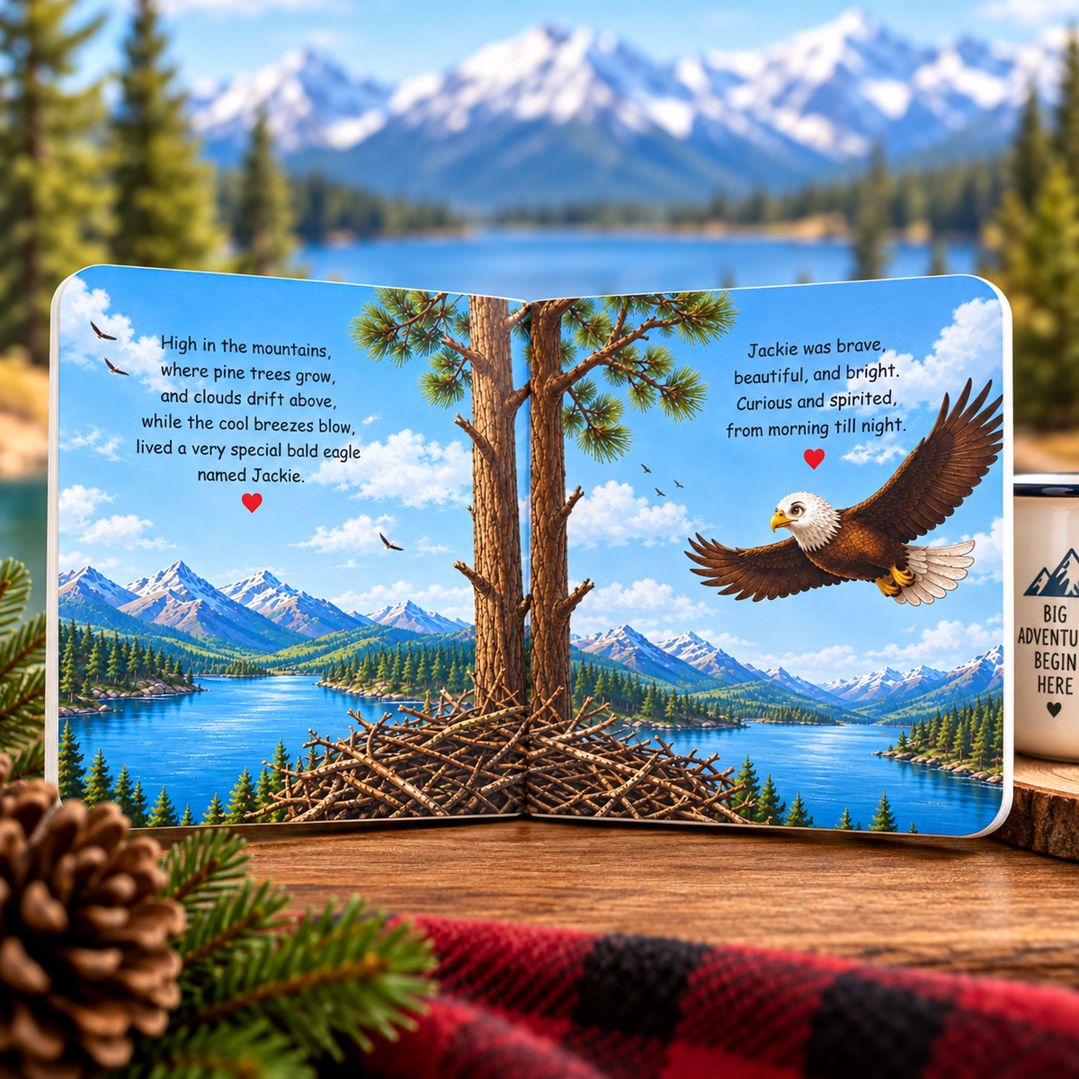 Kraft Paper Scissors Jackie of Big Bear Lake board book, 6x6-inch laminated chipboard baby book for storytime.