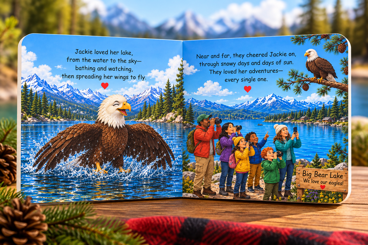 Kraft Paper Scissors Jackie of Big Bear Lake board book for babies, featuring colorful illustrations and durable laminate pages.