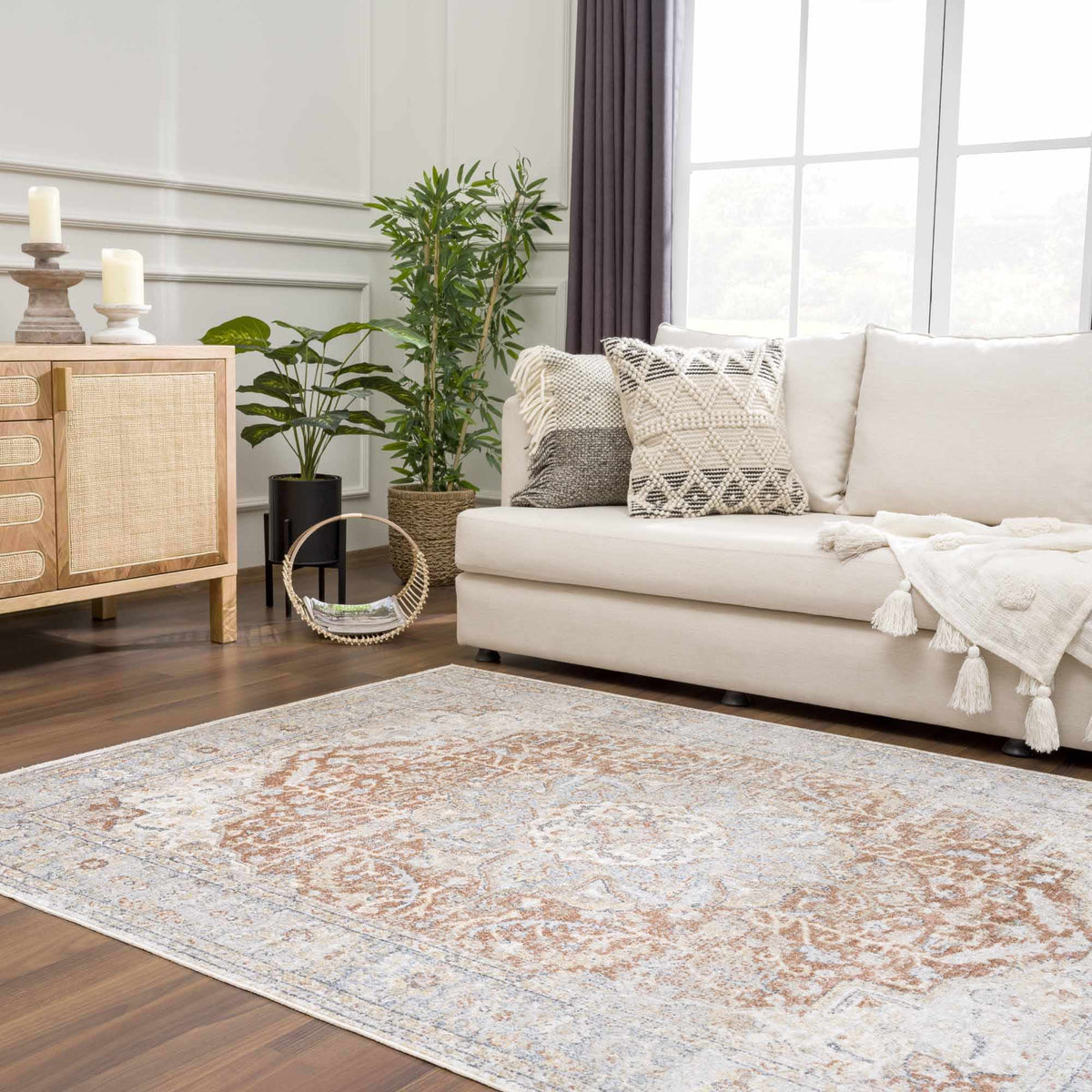Boutique Rugs Emke Flat Pile Washable Rug in a cozy room setting, showcasing its soft, flat pile and stylish design.