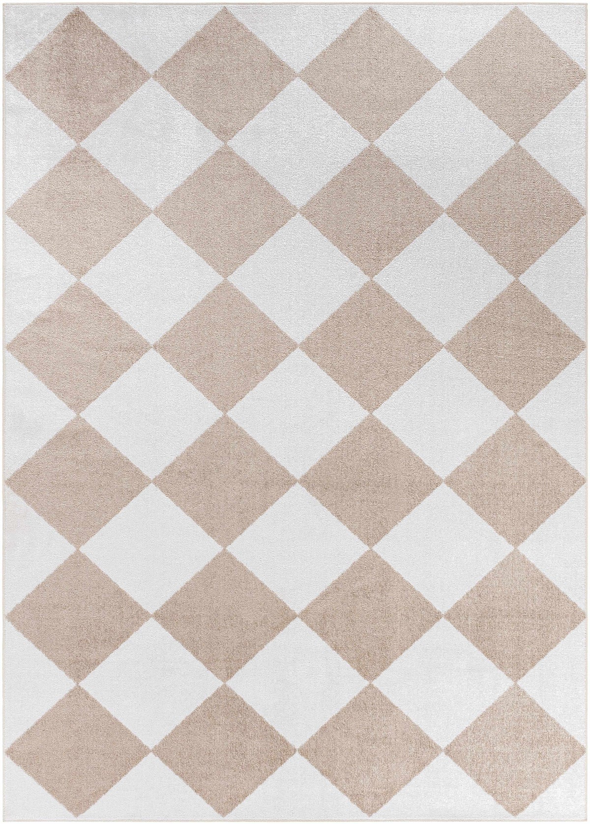 Hauteloom Ulric washable area rug with geometric pattern, soft texture, and neutral colors suitable for living rooms or bedrooms.