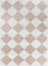 Hauteloom Ulric washable area rug with geometric pattern, soft texture, and neutral colors suitable for living rooms or bedrooms.