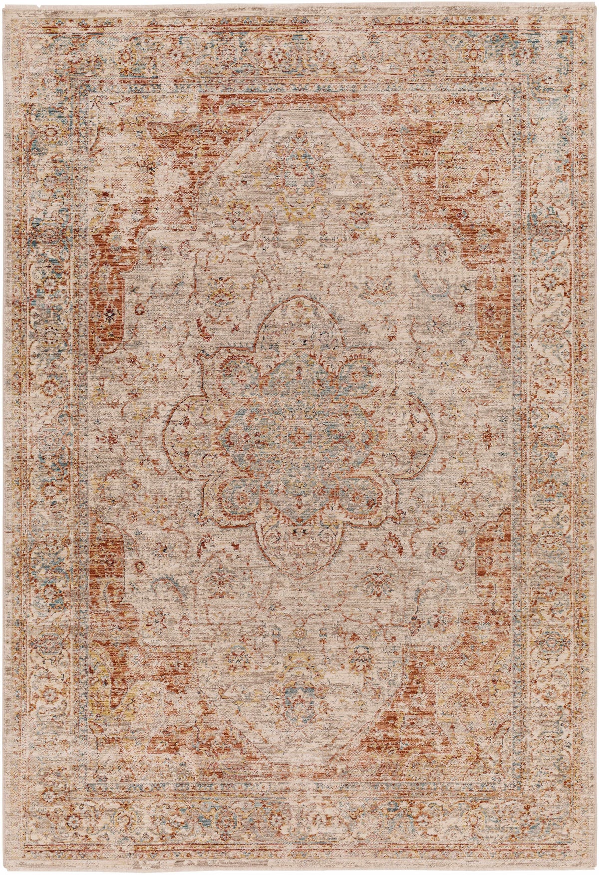 Boutique Rugs Marieville Luxe Performance Rug with intricate patterns in neutral tones, showcasing soft woven texture.