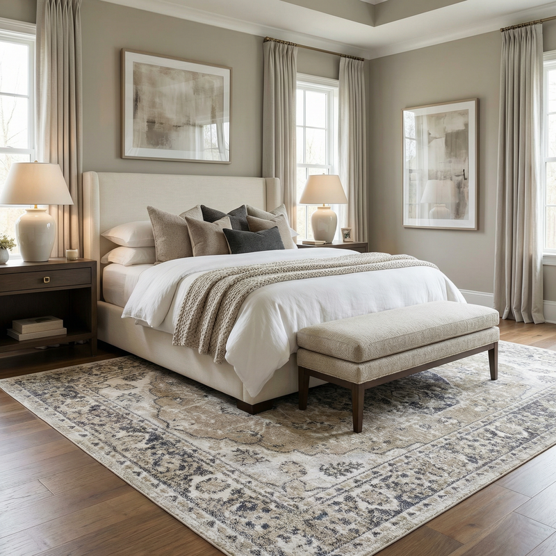 Beige flat pile washable rug by Boutique Rugs featuring a soft, plush texture and simple design, ideal for modern home decor.