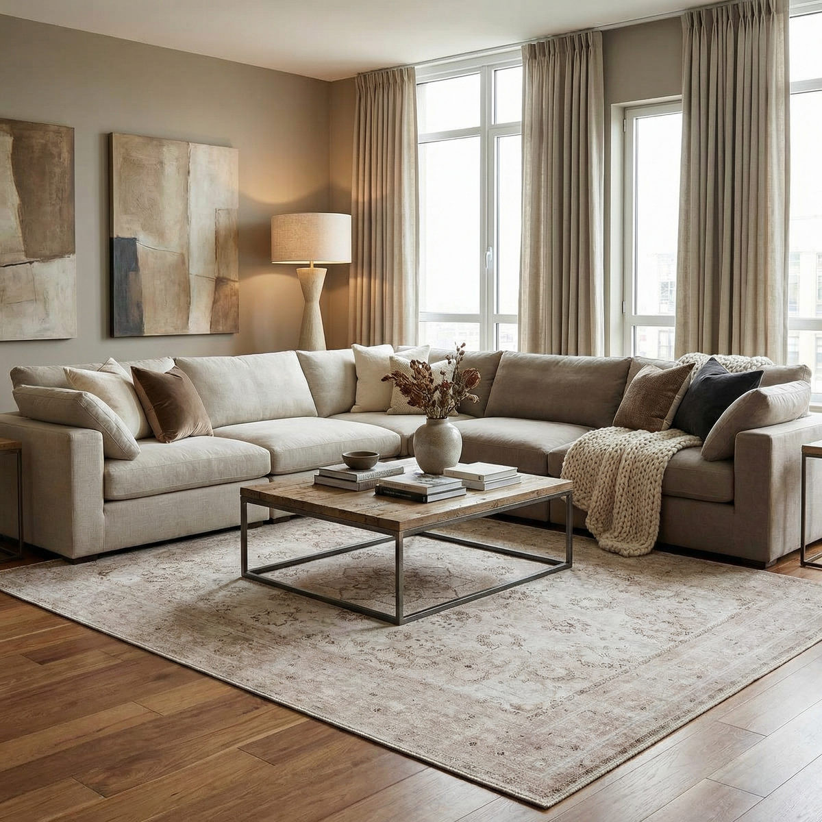 Vintage flat pile washable rug by Boutique Rugs featuring a distressed, textured design in neutral tones.