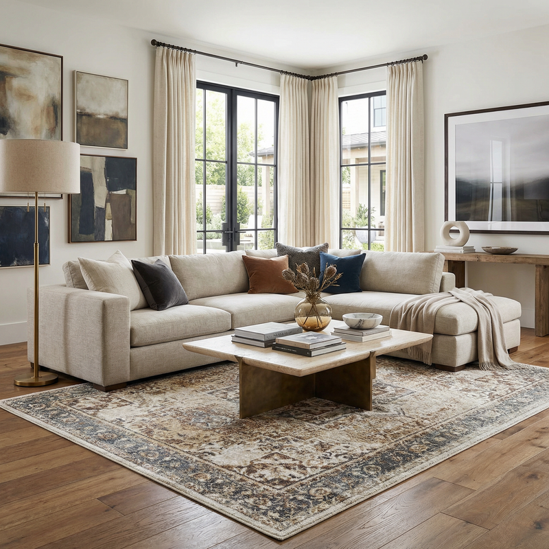 Heritage style flat pile washable rug by Boutique Rugs, featuring a traditional pattern in warm earthy tones.