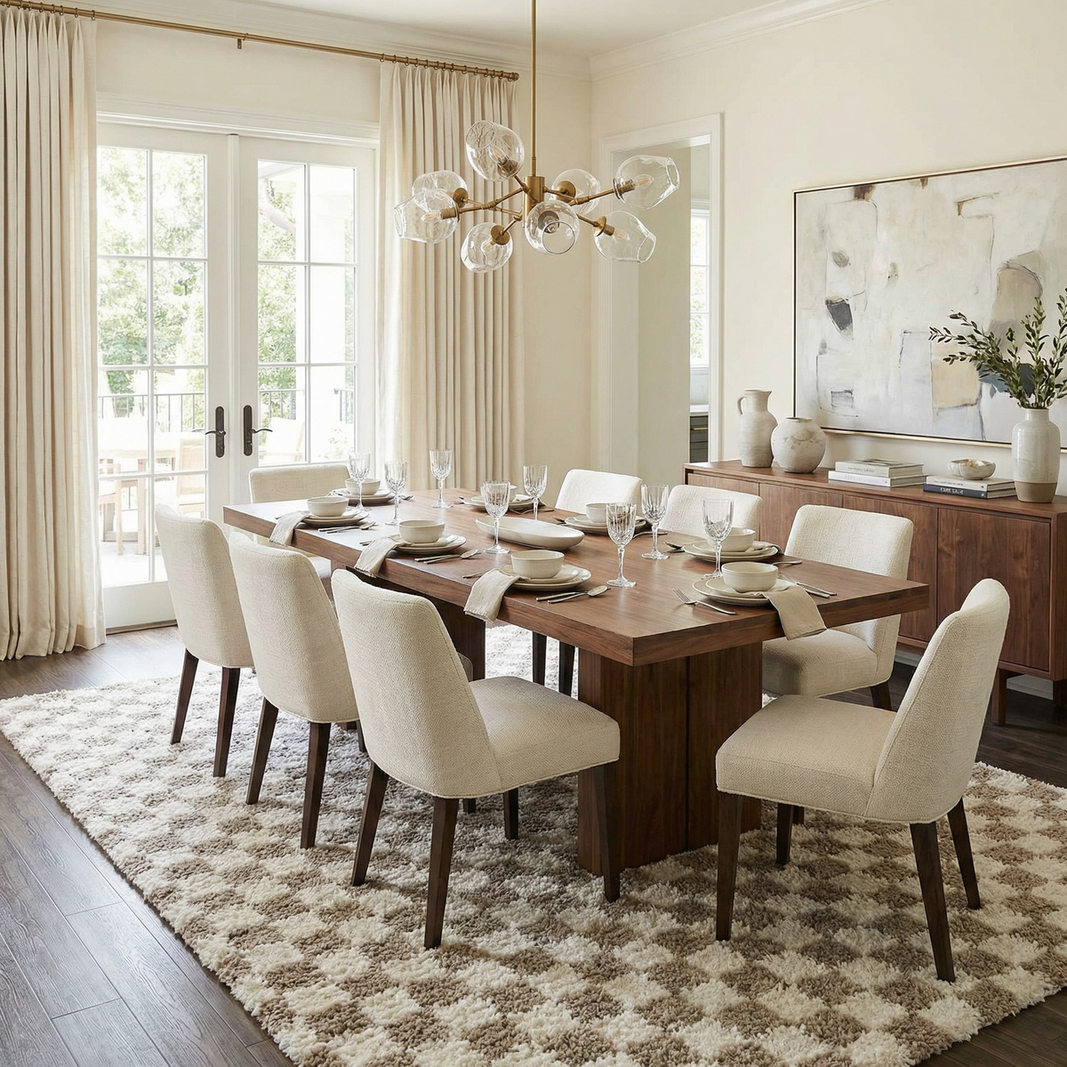 Kieu Taupe Checkered Shag Rug by Boutique Rugs featuring a soft taupe and checkered pattern for cozy home decor.