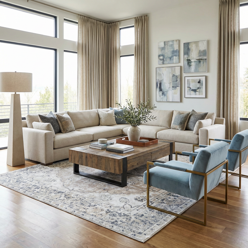 Blue Rudo flat pile washable rug by Boutique Rugs, showcasing soft, durable fabric and a modern design suitable for living spaces.