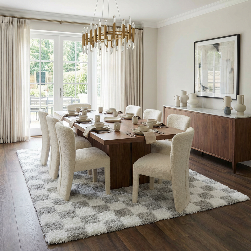 Gray checkered area rug by Boutique Rugs featuring a stylish, geometric pattern perfect for modern living spaces.