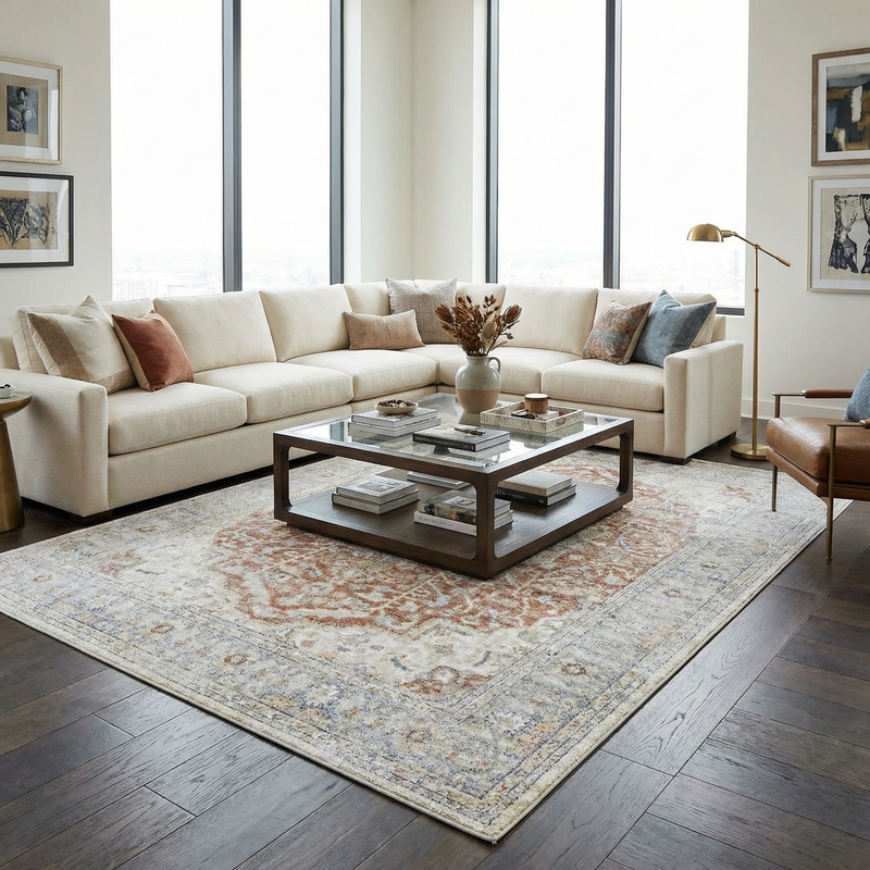 Emke flat pile washable rug by Boutique Rugs, displaying a soft, textured surface in a neutral color for modern home decor.