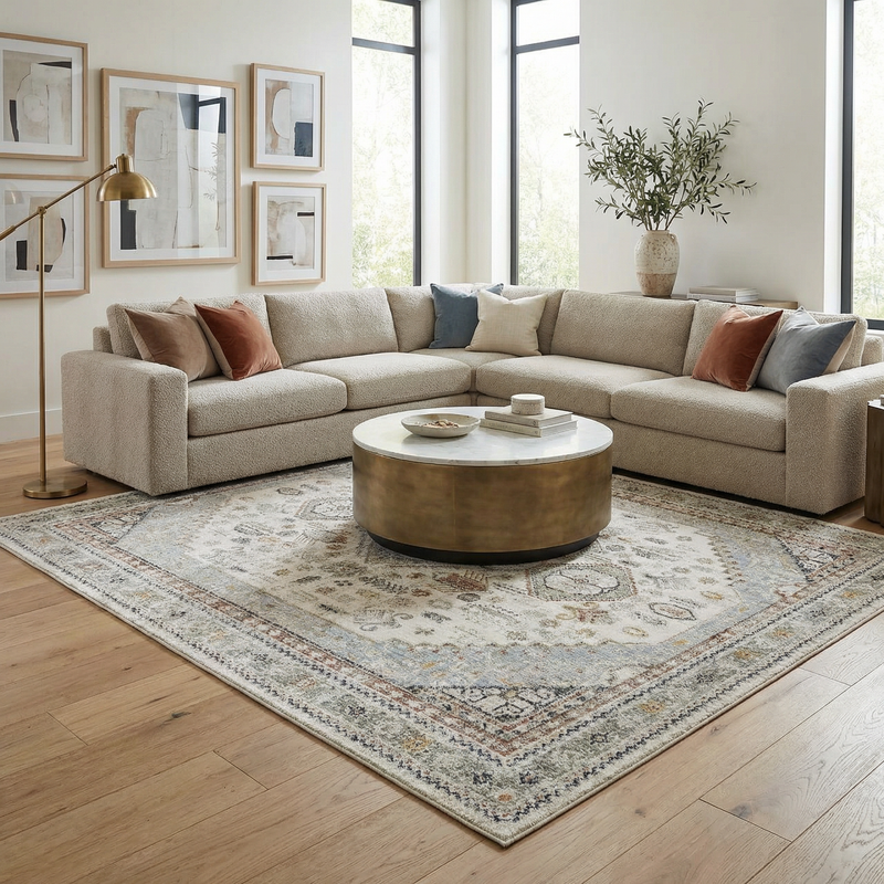 Kouta Cream Area Rug by Boutique Rugs with a soft, cream-colored woven design, perfect for living room or bedroom decor.