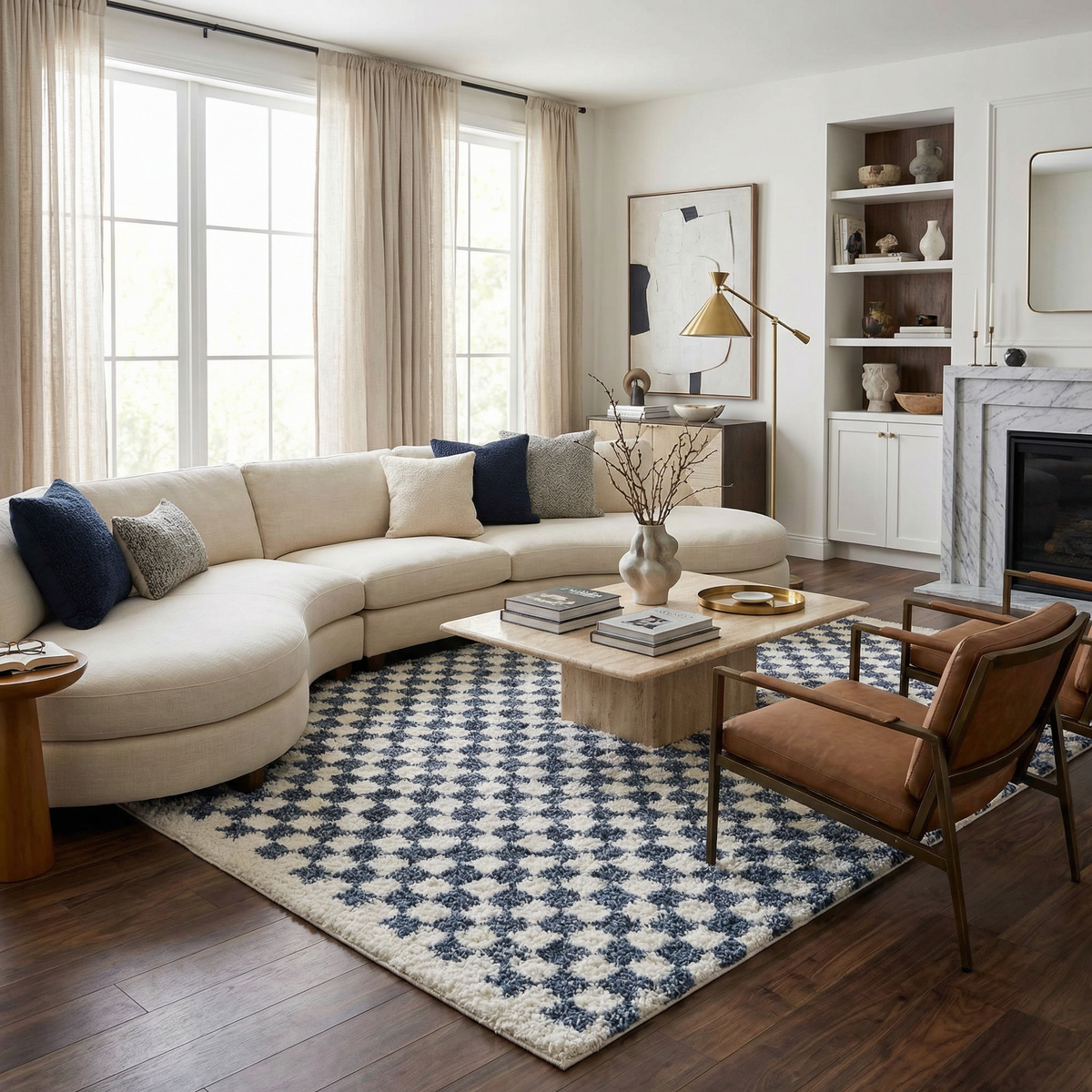 Kieu Blue and White Checkered Area Rug by Boutique Rugs, featuring a classic checkered pattern in blue and white colors.