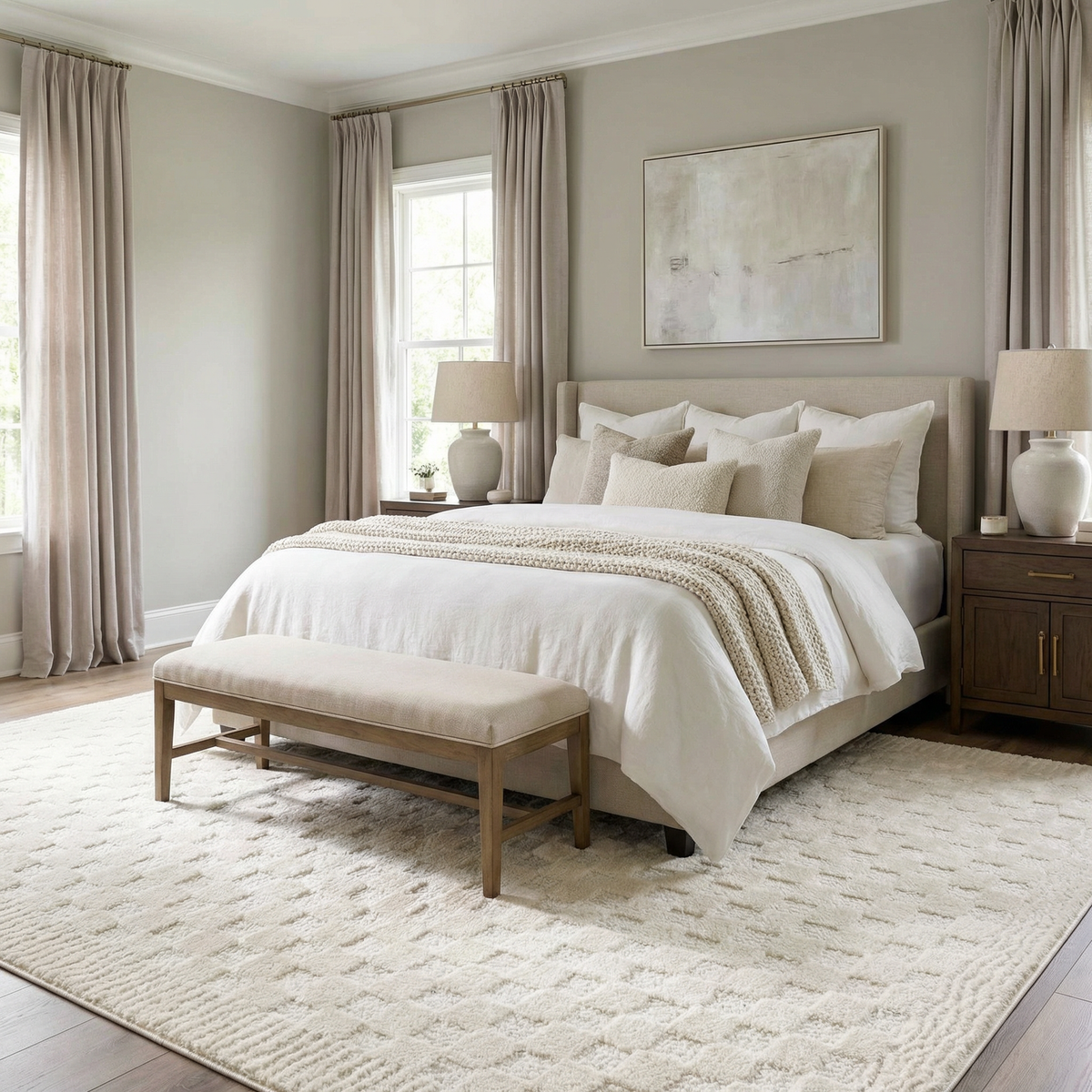 Leryn Ivory Checkered Area Rug by Boutique Rugs featuring a soft, checkered pattern in ivory tones on a plush rug surface.