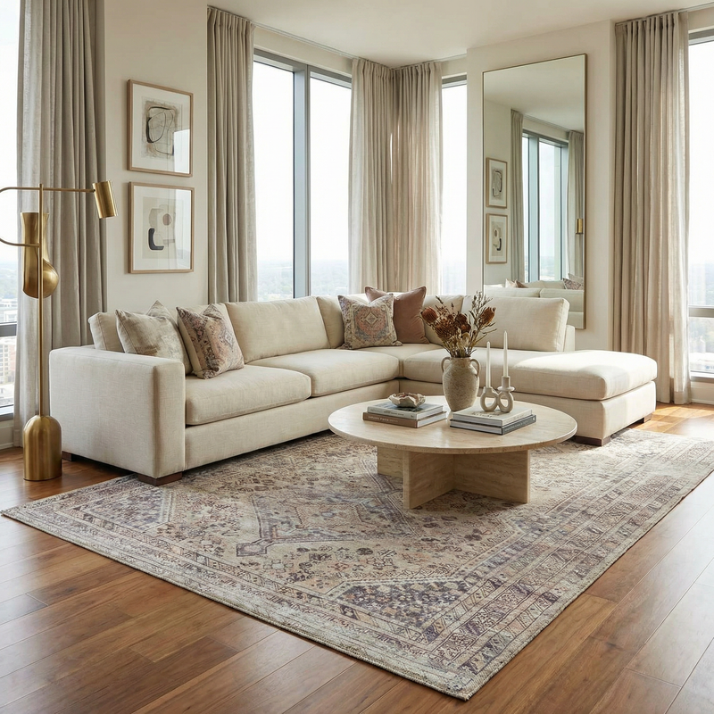 Barny Tan washable area rug from Boutique Rugs featuring a soft, textured tan fabric with a contemporary design.
