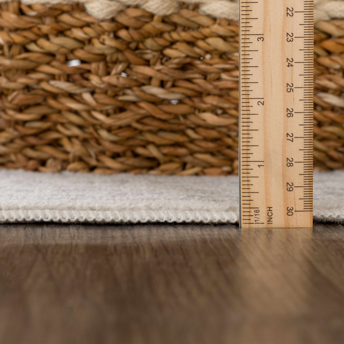 Hauteloom Michie area rug with plush pile in neutral tones, showcasing soft, textured fabric and elegant design.