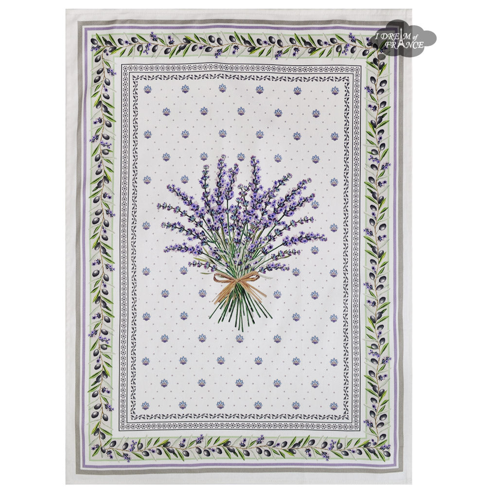 French Lauris cotton kitchen towel by I Dream of France, printed Tissus Toselli design, featuring a natural and decorative pattern.