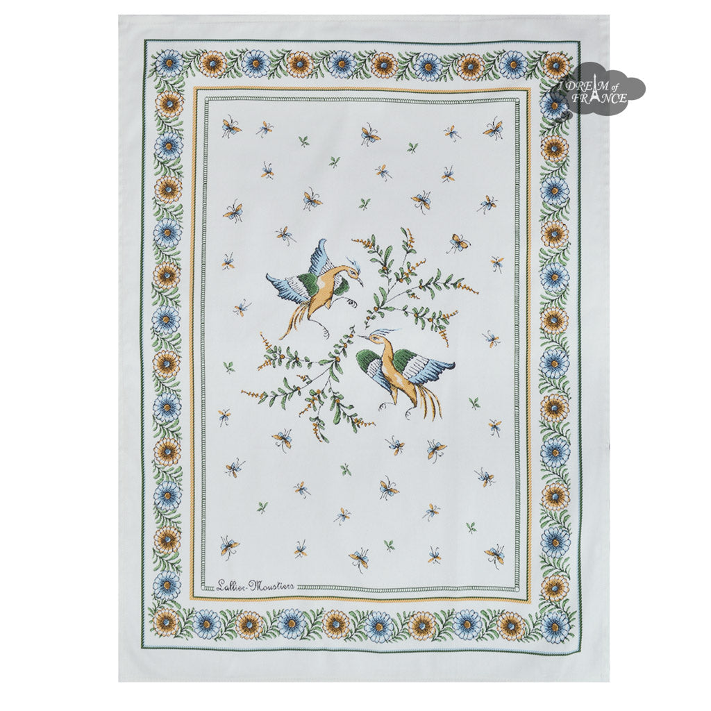 French kitchen towel by I Dream of France, printed cotton with Moustiers green and cream design, featuring Provence-inspired patterns.