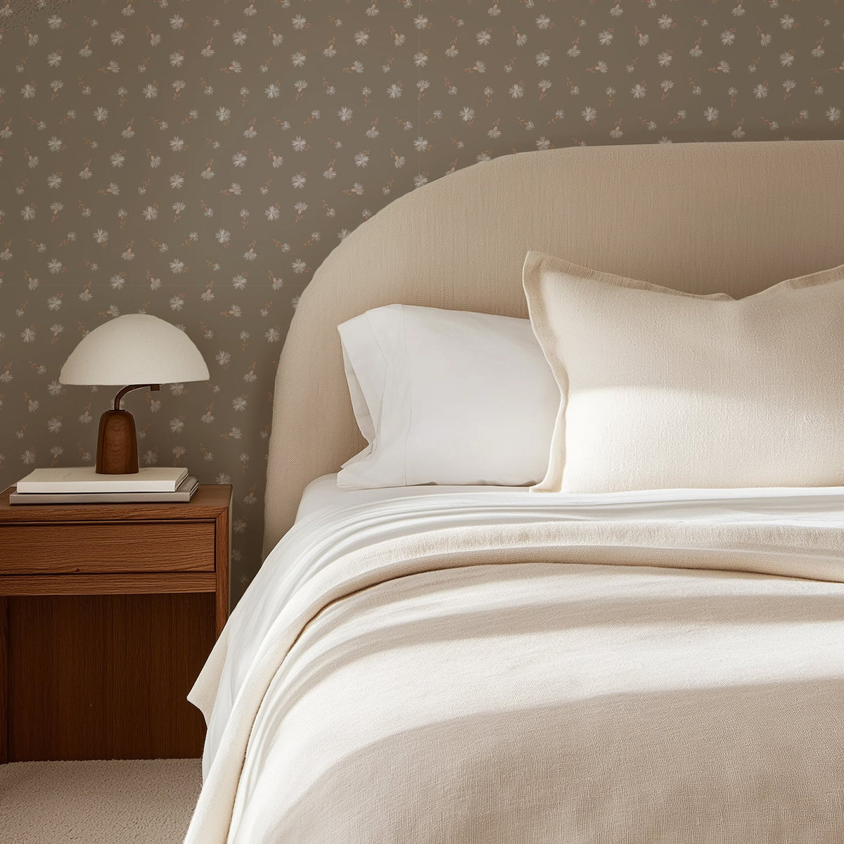 Vintage Daisies wallpaper by North and Finch featuring a classic floral pattern with white daisies on a soft background.
