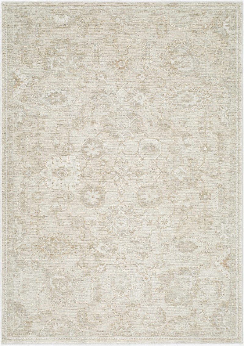 Soft beige Yonca Luxe Rug by Boutique Rugs with intricate patterns, showcasing its plush texture and elegant design.