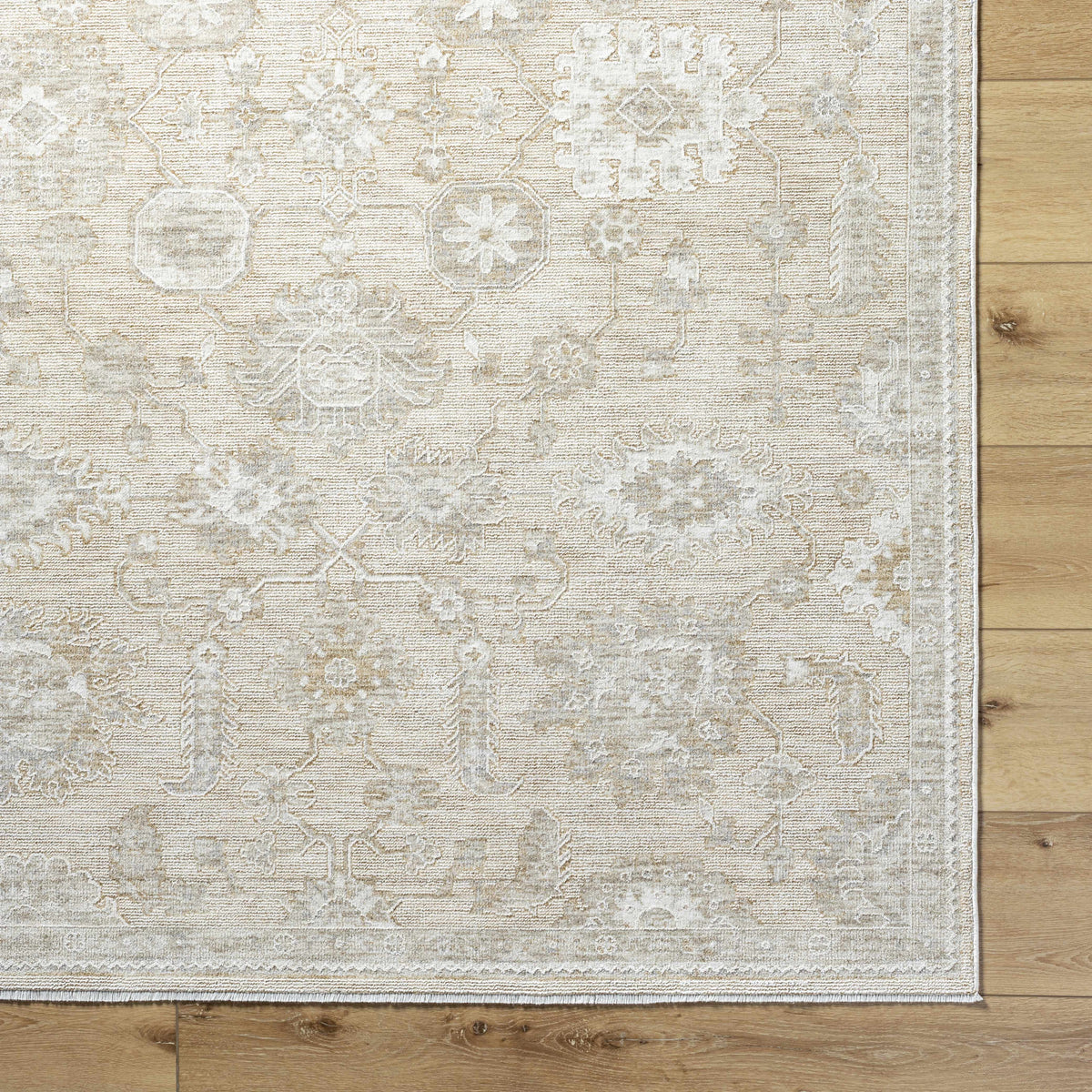 Overhead view of the Yonca Luxe Rug by Boutique Rugs, showcasing its intricate patterns and plush texture.